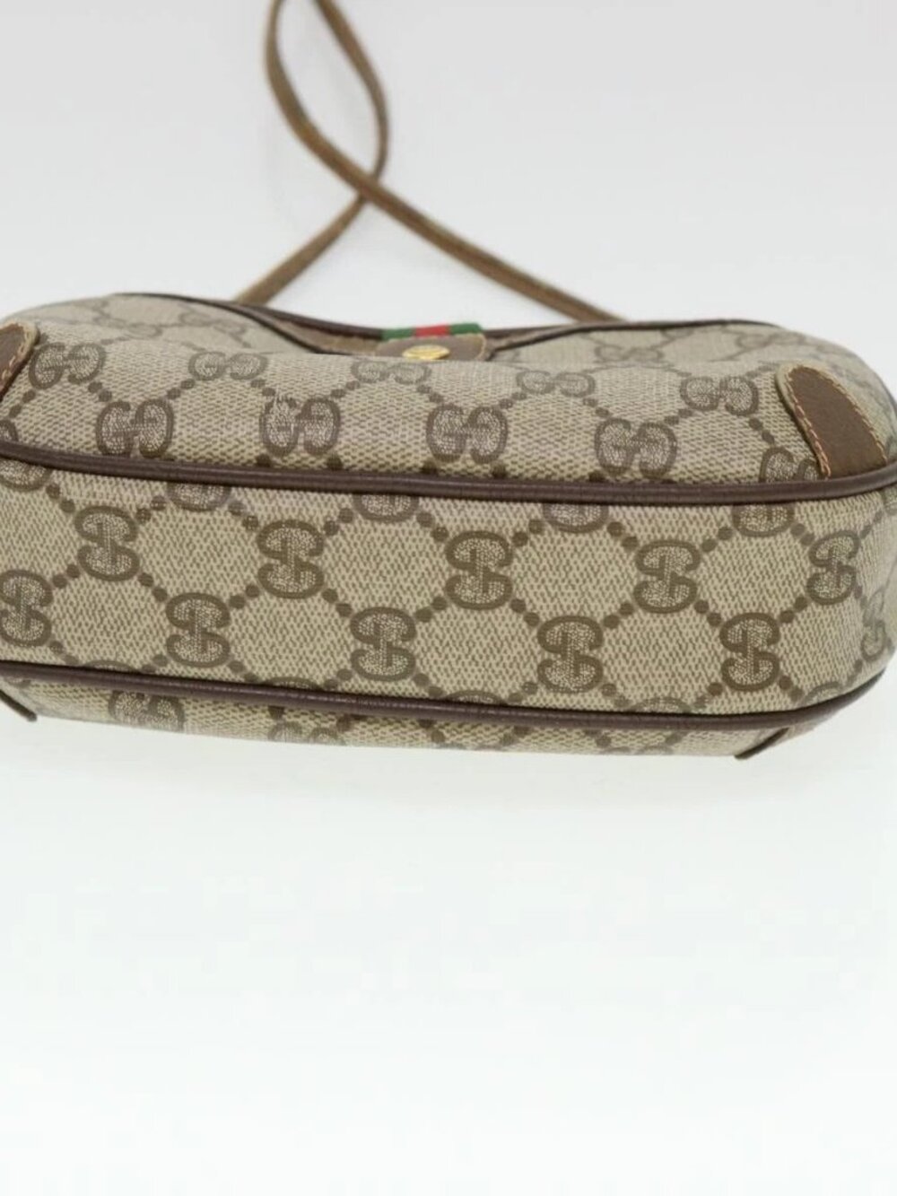 GUCCI Web Sherry Line GG Canvas Shoulder Bag PVC Leather Beige Green Auth rd4502 - Picture 6 of 16